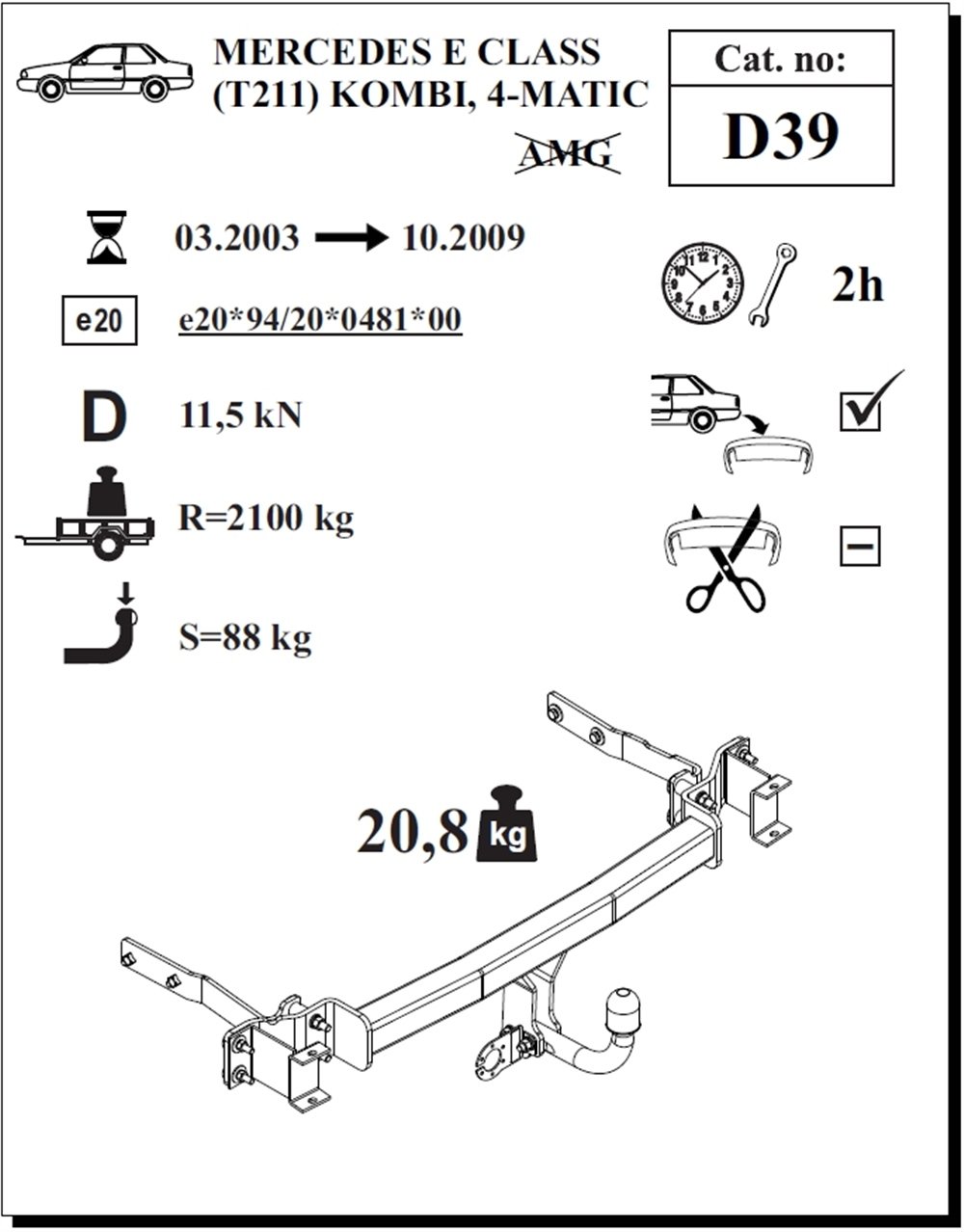 Mercedes E-Class Kombi Çeki Demiri , Kuğu Boynu - Sabit , 2003 - 2009