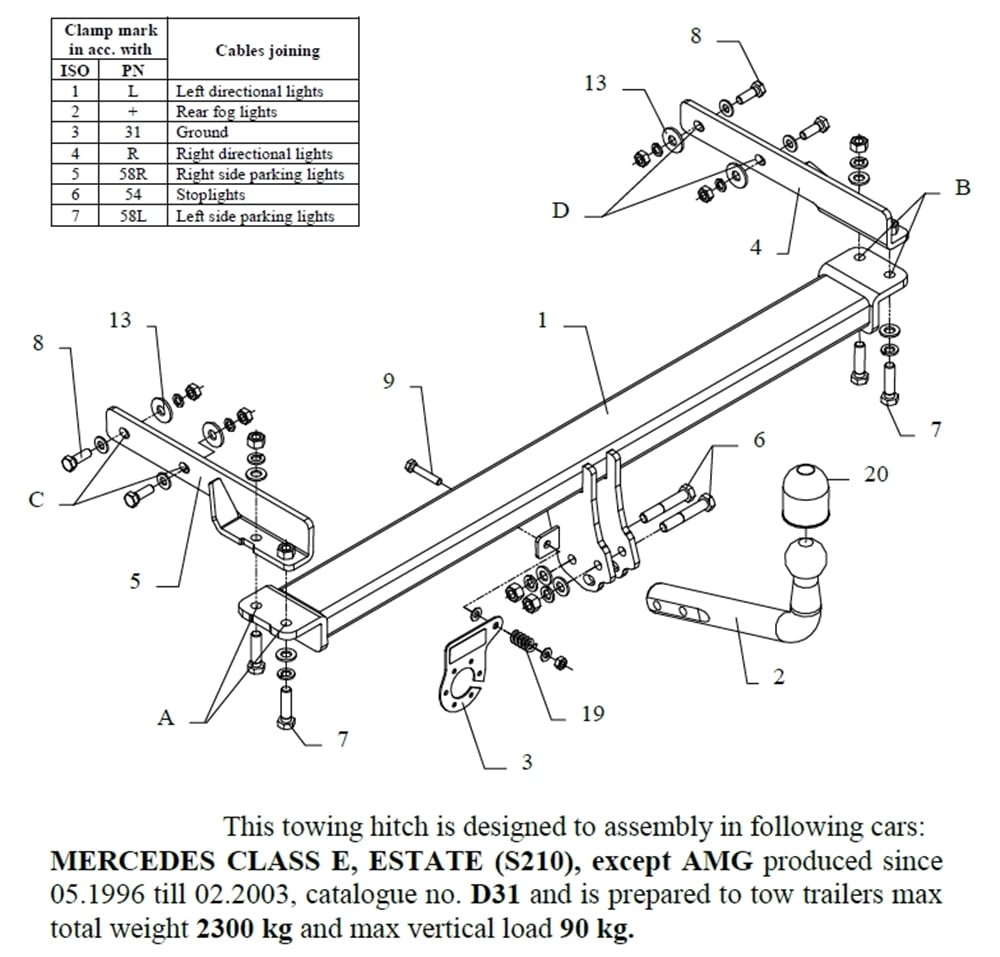 Mercedes E-Class Kombi Çeki Demiri , Kuğu Boynu - Sabit , 1996 - 2003