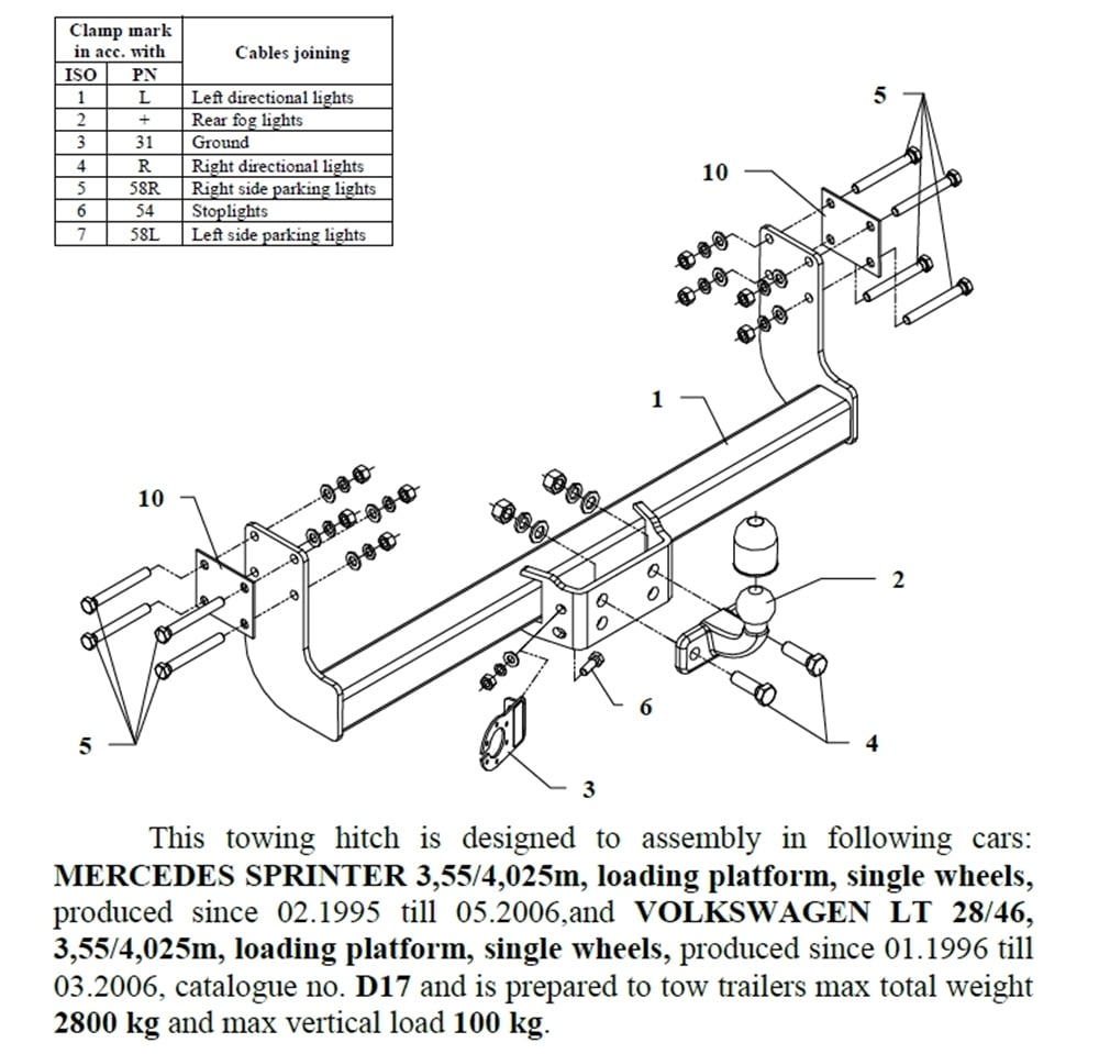 Mercedes Sprinter Açık Kasa (Tek Teker) Çeki Demiri , Flanşlı , 1995 - 2006