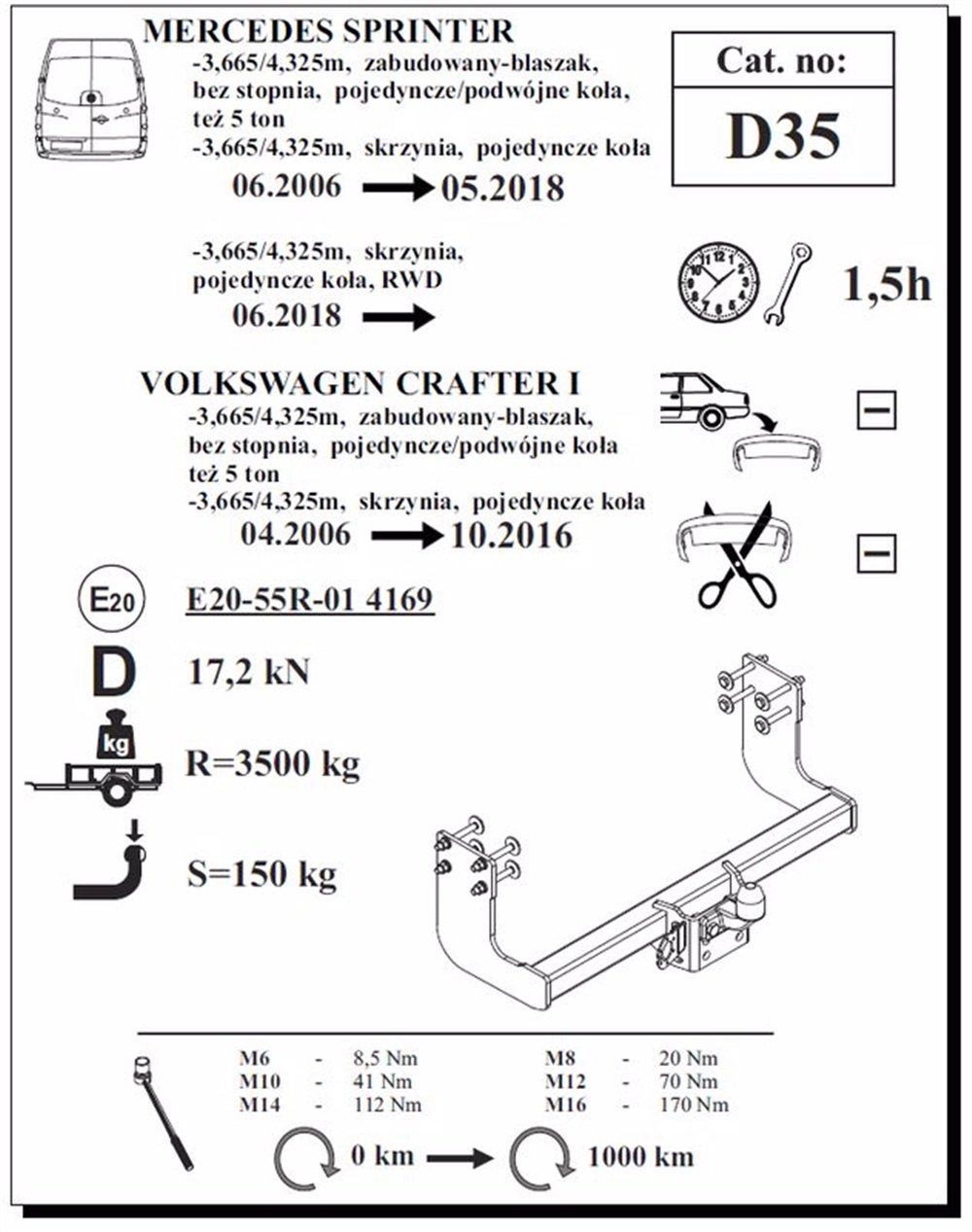 Mercedes Sprinter Açık Kasa (Tek Teker) Çeki Demiri , Flanşlı , 2006 - 2018