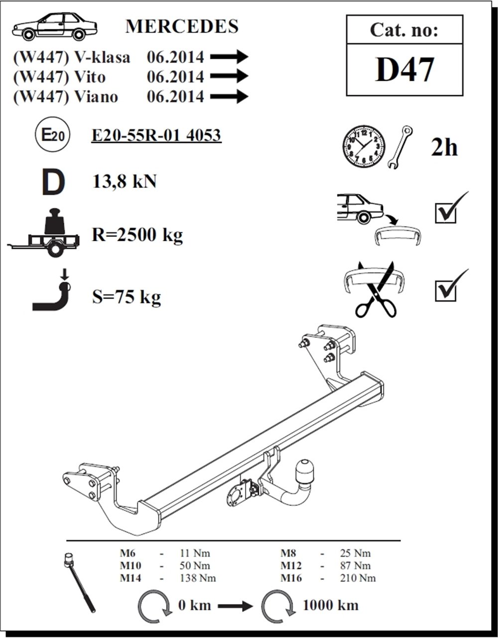 Mercedes V-Class Çeki Demiri , Kuğu Boynu - Sabit , 2014 - Bugüne