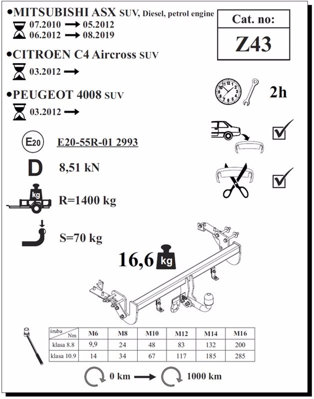 Mitsubishi ASX Çeki Demiri , Kuğu Boynu - Sabit , 2010 - 2019