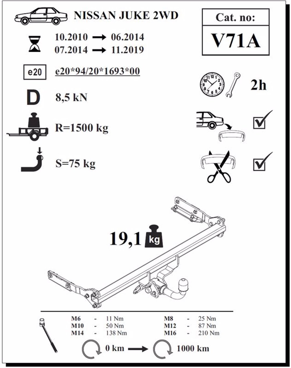 Nissan Juke 2WD Çeki Demiri , Yatay Sökülebilir , 2010 - 2019