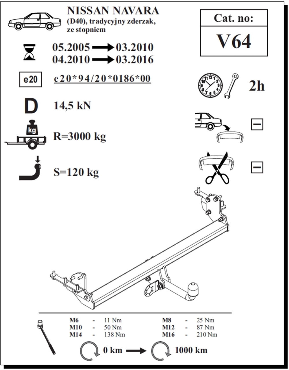 Nissan Navara (Normal Tampon) Çeki Demiri , Kuğu Boynu - Sabit , 2005 - 2016