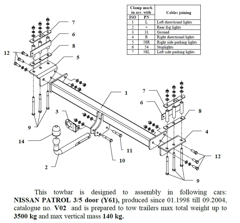 Nissan Patrol Çeki Demiri , Kuğu Boynu -Sabit , 1998 - 2004