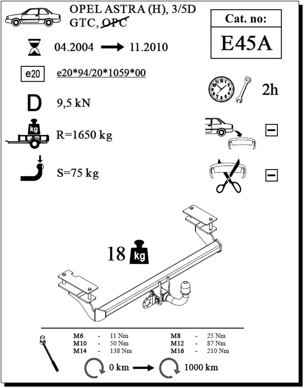 Opel Astra (H) 3/5K Çeki Demiri , Yatay Sökülebilir , 2004 - 2010