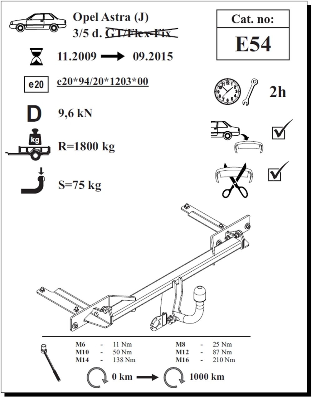 Opel Astra (J) 3/5K Çeki Demiri , Kuğu Boynu - Sabit , 2009 - 2015