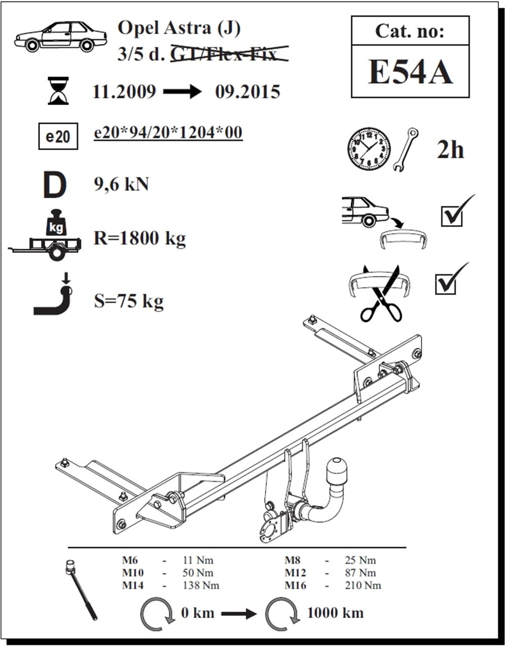 Opel Astra (J) 3/5K Çeki Demiri , Yatay Sökülebilir , 2009 - 2015