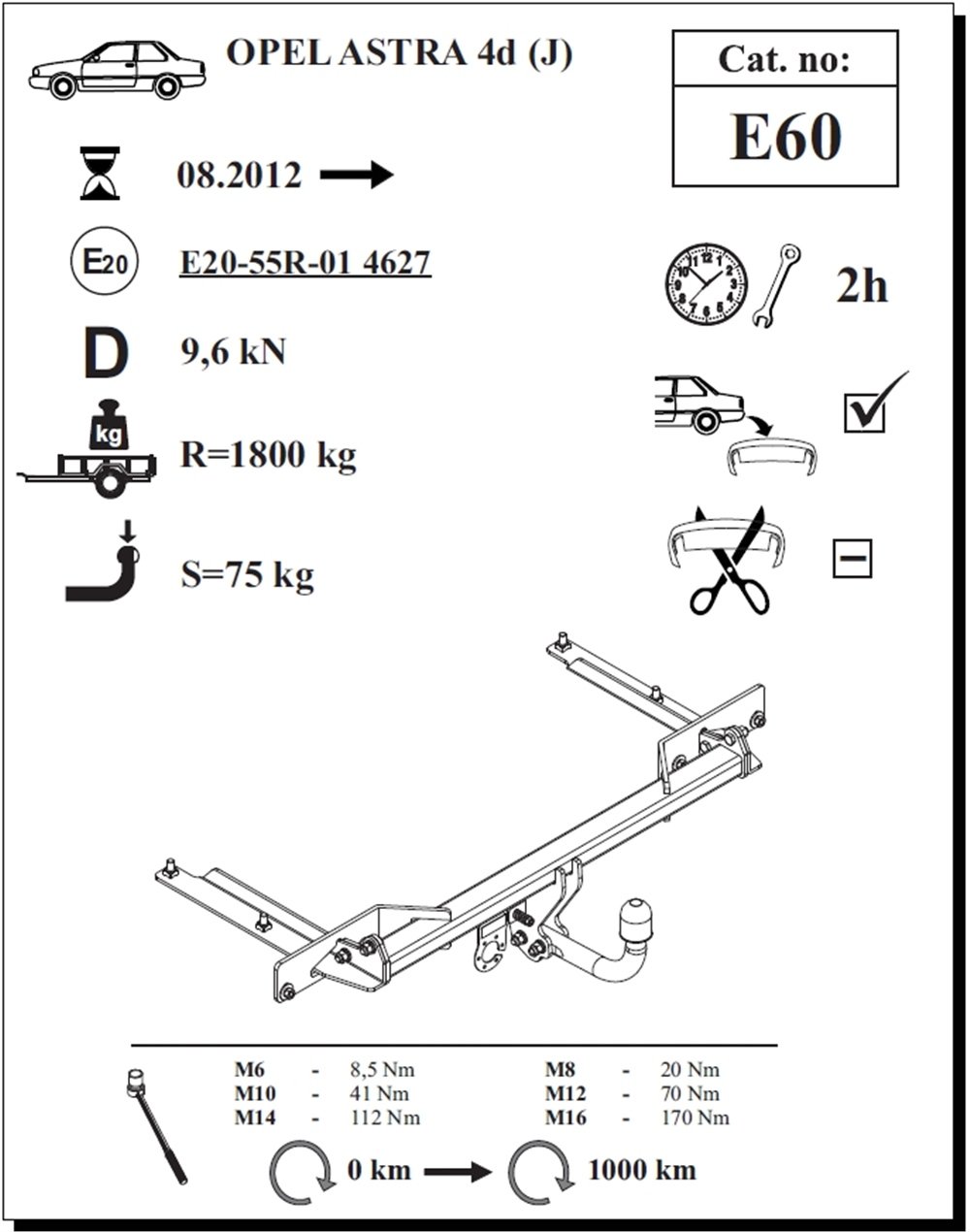 Opel Astra (J) 4K Çeki Demiri , Kuğu Boynu - Sabit , 2012 - Bugüne