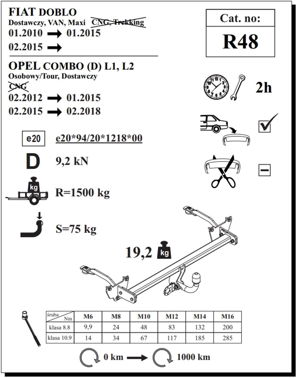 Opel Combo Çeki Demiri , Kuğu Boynu - Sabit , 2012 - 2018