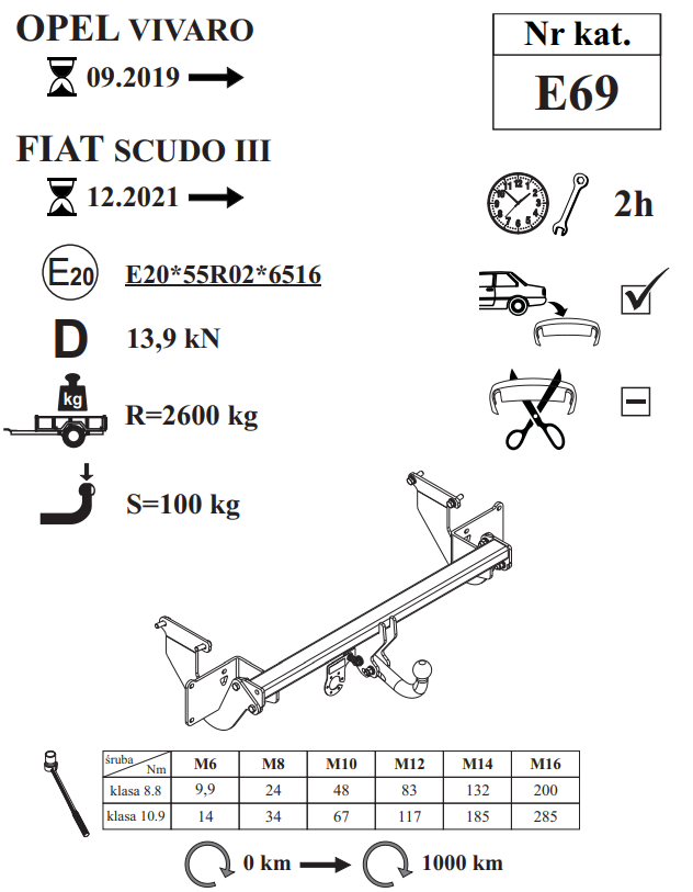 Opel Vivaro Çeki Demiri , Sabit - Kuğu Boynu, 2019 - Bugüne