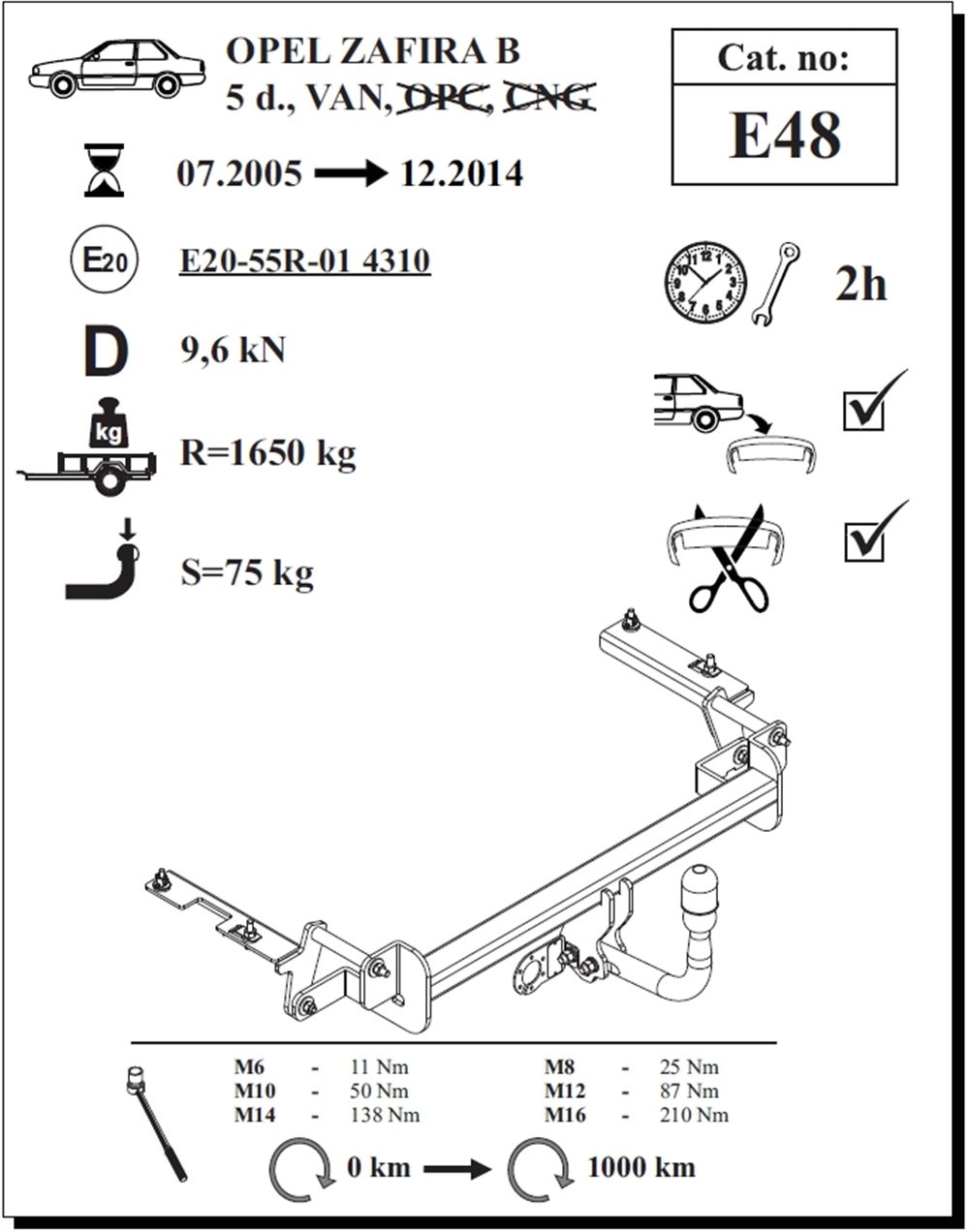 Opel Zafira (B) Çeki Demiri , Kuğu Boynu - Sabit , 2005 - 2014