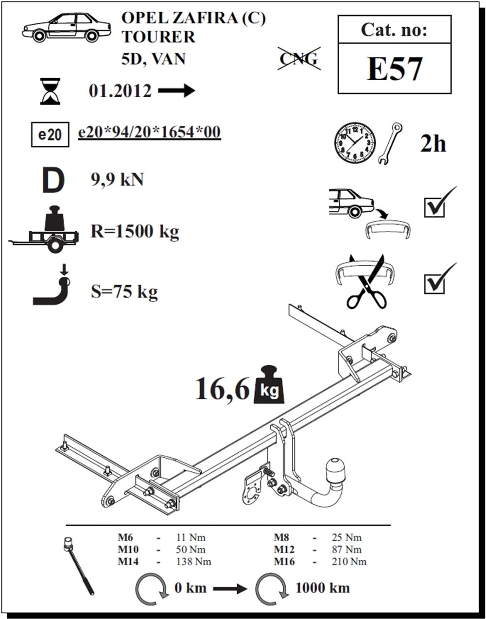 Opel Zafira (C) Tourer Çeki Demiri , Kuğu Boynu - Sabit , 2012 -Bugüne