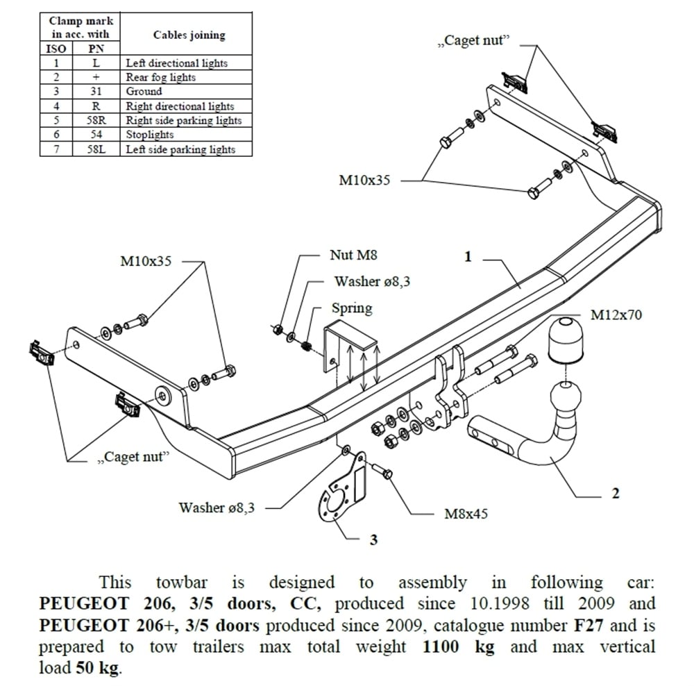 Peugeot 206 Çeki Demiri , Kuğu Boynu - Sabit , 1998 - 2009