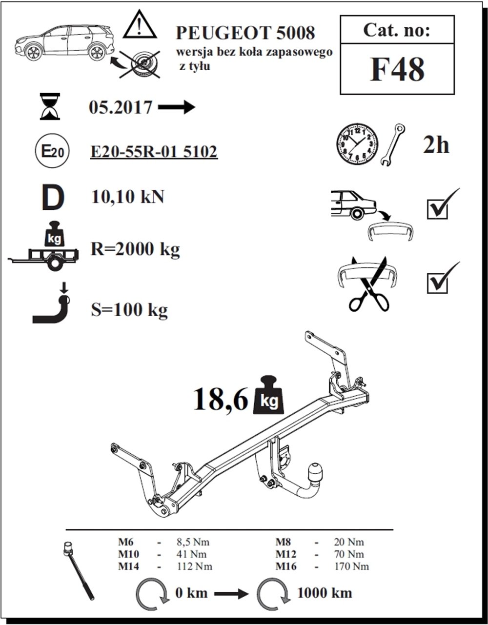 Peugeot 5008 Çeki Demiri , Kuğu Boynu - Sabit , 2017 - Bugüne