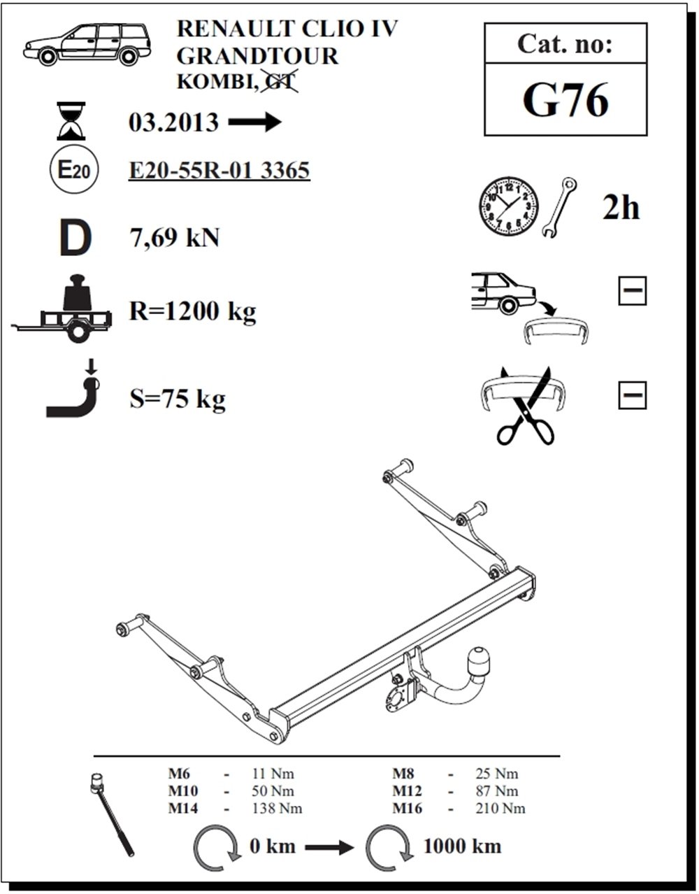 Renault Clio Grandtour Çeki Demiri , Kuğu Boynu - Sabit , 2013 - Bugüne