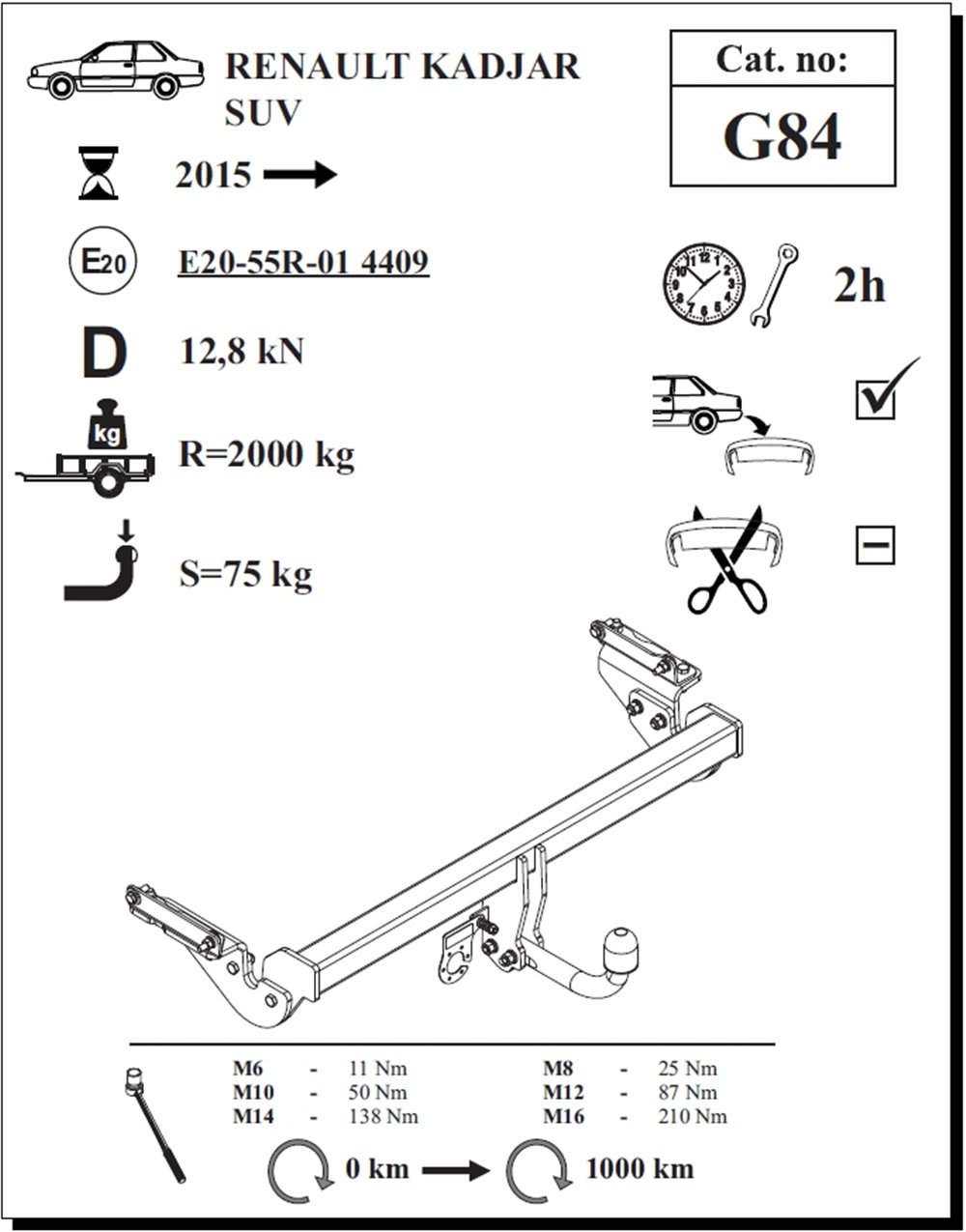 Renault Kadjar Çeki Demiri , Kuğu Boynu - Sabit , 2015 - Bugüne