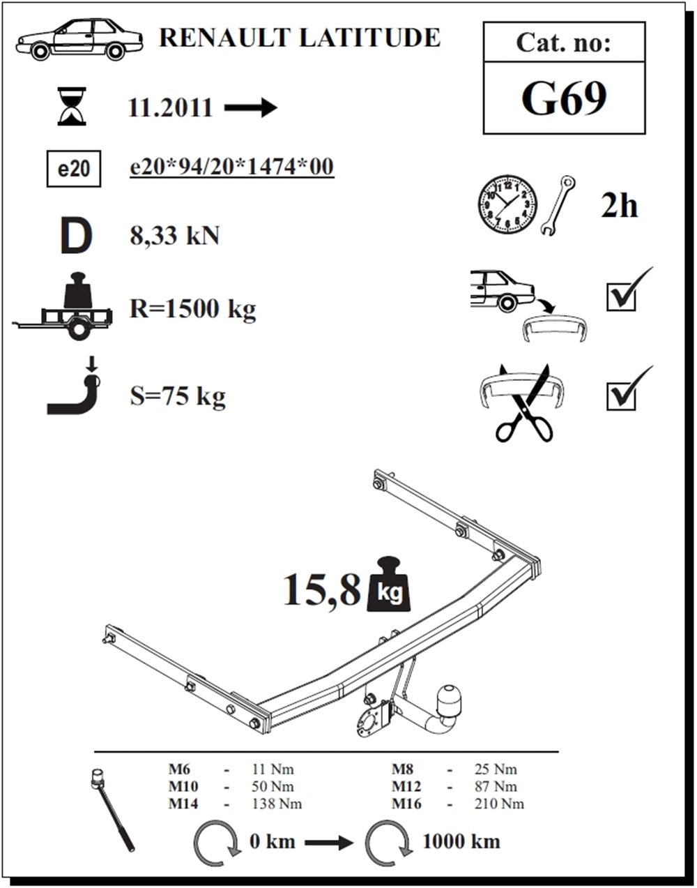 Renault Latitude Çeki Demiri , Kuğu Boynu - Sabit , 2011 - Bugüne