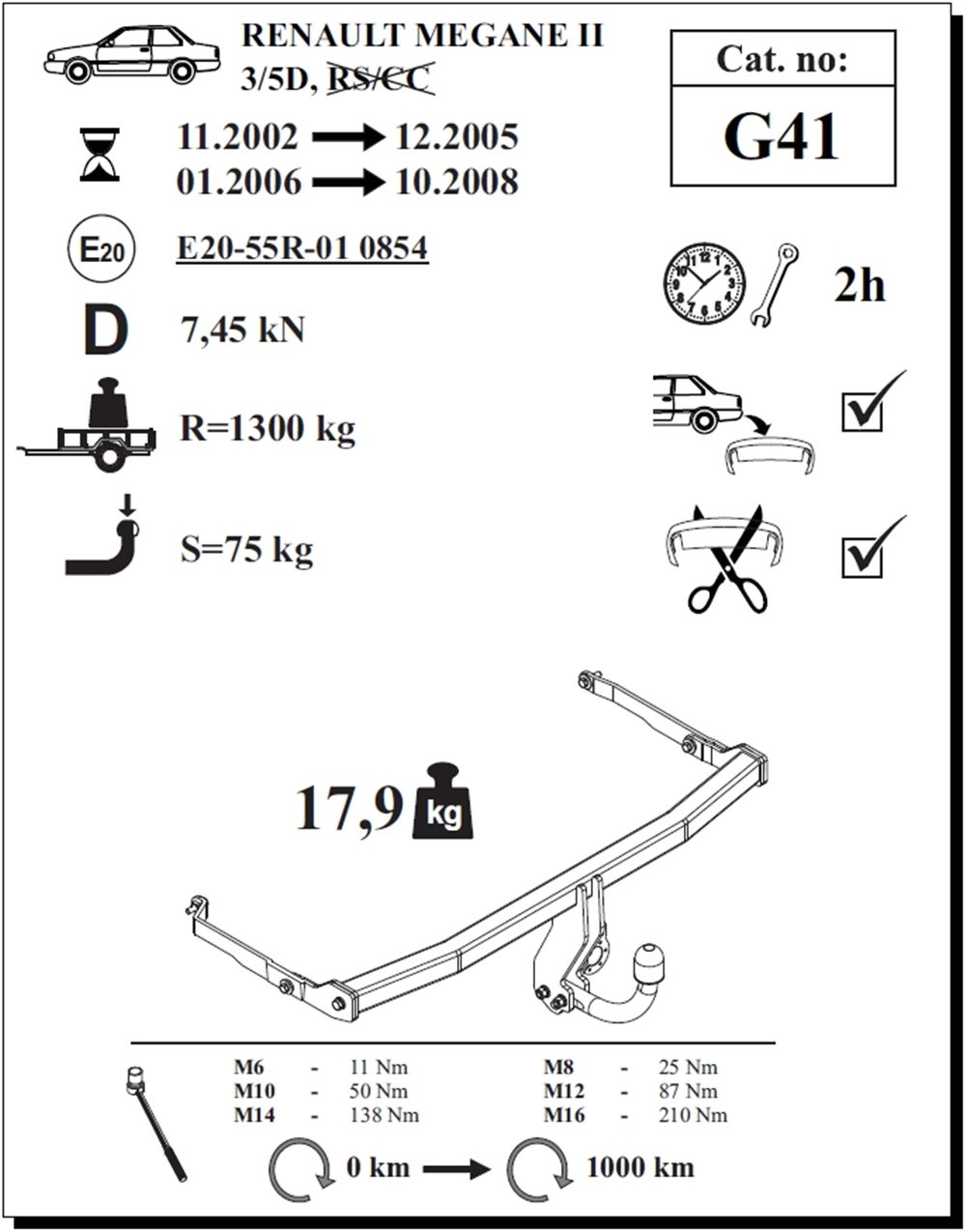Renault Megane 3/5K Çeki Demiri , Kuğu Boynu - Sabit , 2002 - 2008