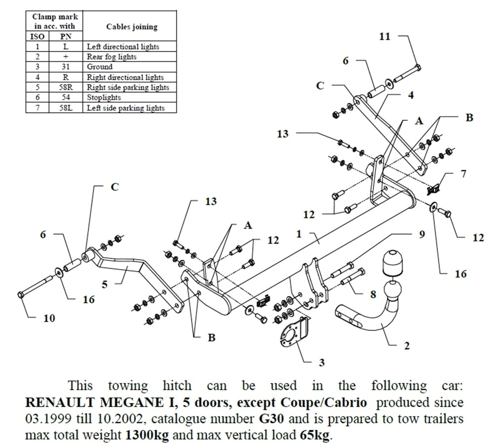Renault Megane 5K Çeki Demiri , Kuğu Boynu - Sabit , 1999 - 2002