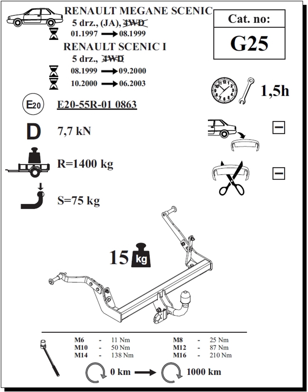 Renault Scenic Çeki Demiri , Kuğu Boynu - Sabit , 1997 - 2003
