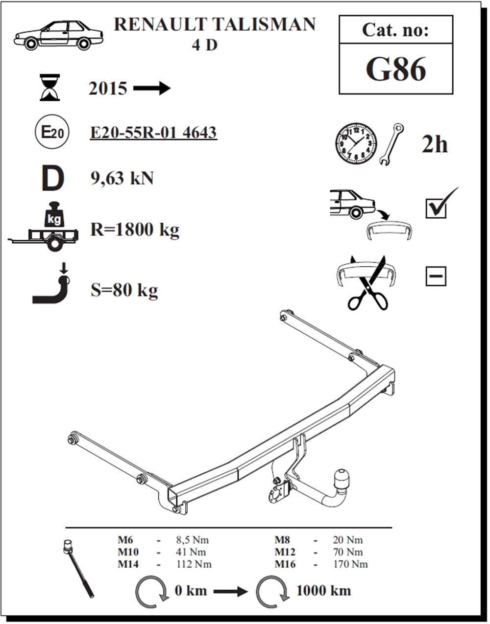 Renault Talisman Çeki Demiri , Kuğu Boynu - Sabit , 2015 - Bugüne