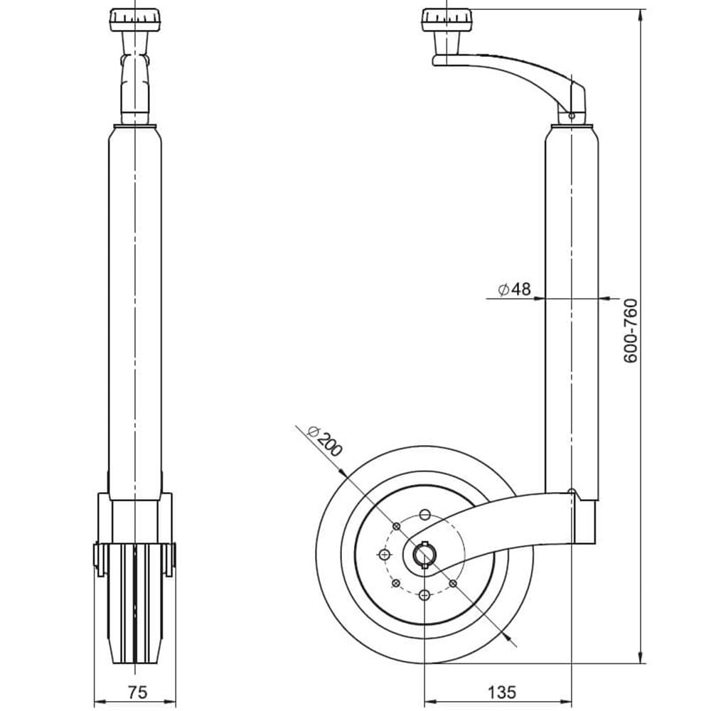 Römork & Karavan Destek Tekerleği - 150 Kg - 48 mm gövde - SPP