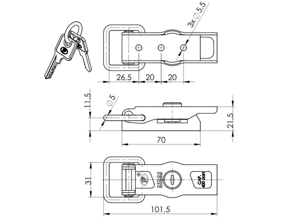 Römork Kasa Kilidi - 101 mm x 31 mm - Anahtarlı Kilitli