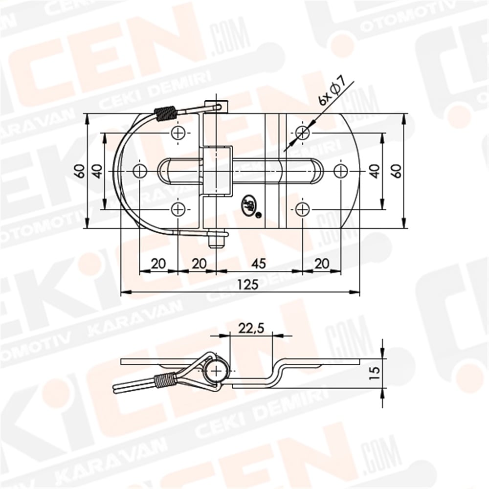 Römork Kasa Menteşesi - 125 mm x 70 mm - Sökülebilir