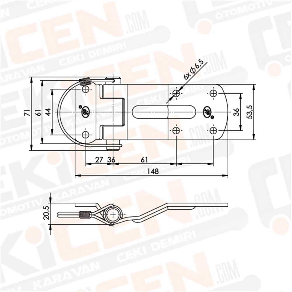 Römork Kasa Menteşesi - 148 mm x 71 mm - Sökülebilir