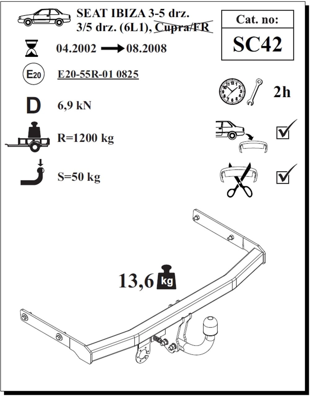 Seat Ibiza Çeki Demiri , Kuğu Boynu - Sabit , 2002 - 2008