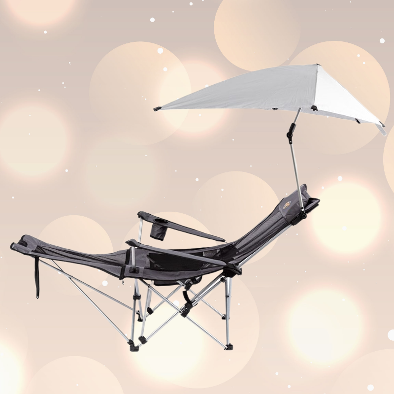 Şemsiyeli Kamp Sandalyesi - Katlanabilen - Yatabilen - 4 pozisyonlu - Gri