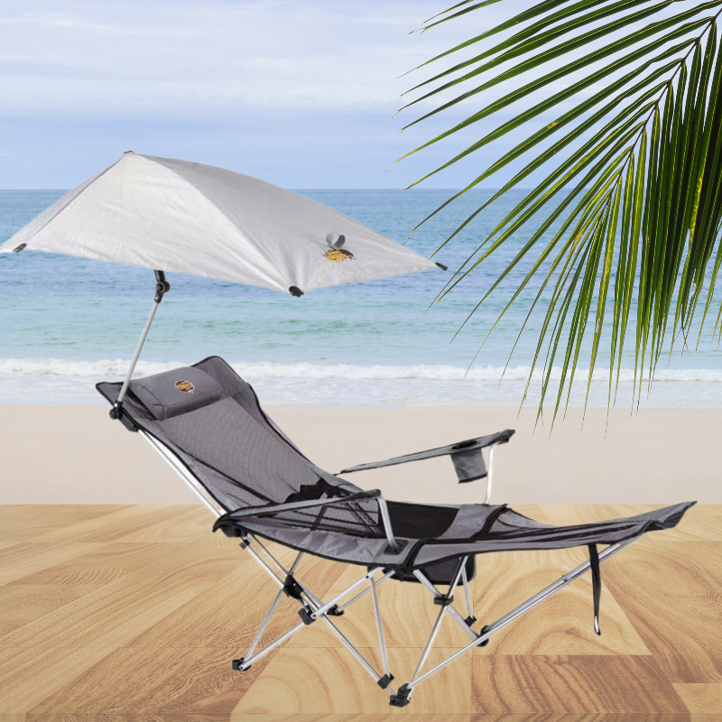 Şemsiyeli Kamp Sandalyesi - Katlanabilen - Yatabilen - 4 pozisyonlu - Gri