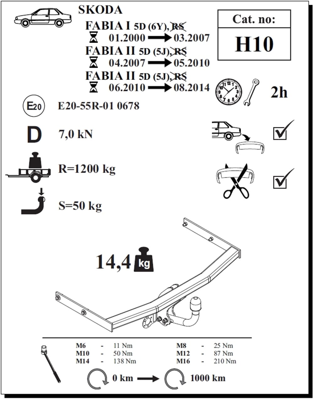 Skoda Fabia 5K Çeki Demiri , Kuğu Boynu - Sabit , 2000 - 2014
