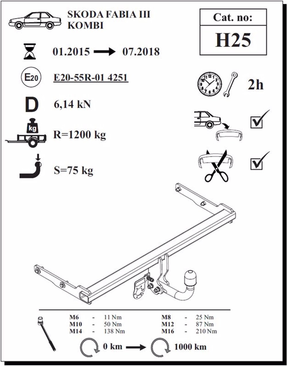 Skoda Fabia Kombi Çeki Demiri , Kuğu Boynu - Sabit , 2015 - 2018
