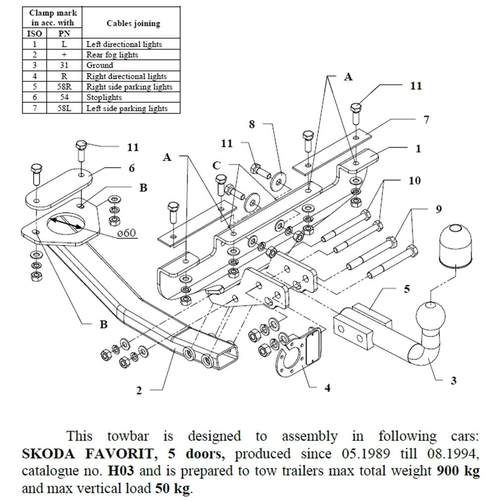 Skoda Favorit Çeki Demiri , Kuğu Boynu - Sabit , 1989 - 1994