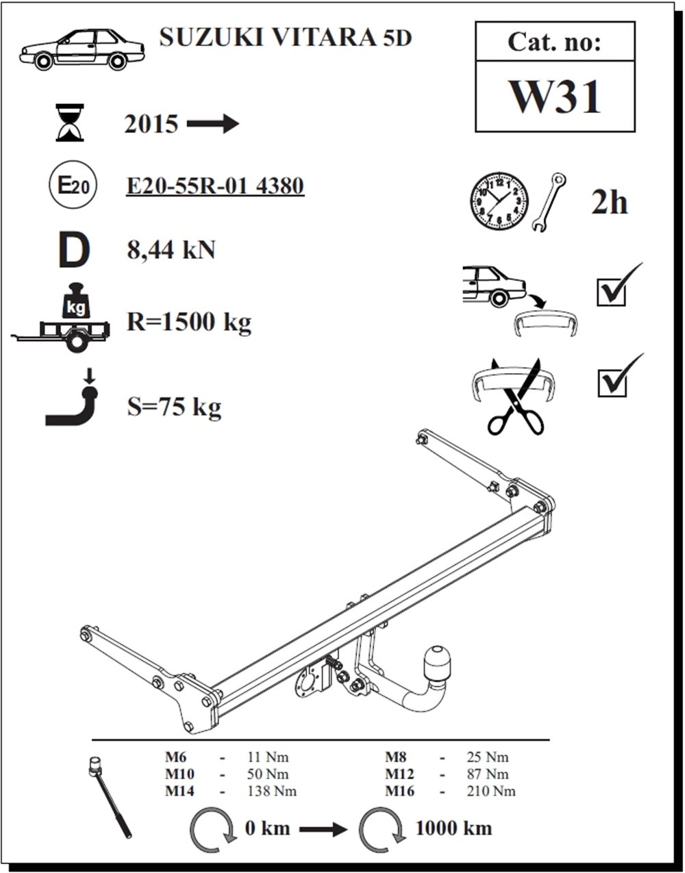 Suzuki Vitara 5K Çeki Demiri , Kuğu Boynu - Sabit , 2015 - Bugüne