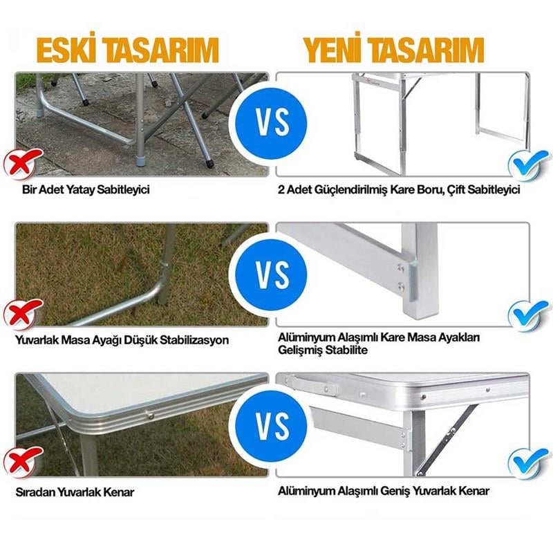 Tabureli Deluxe Katlanabilir Piknik Masası Seti - Gri