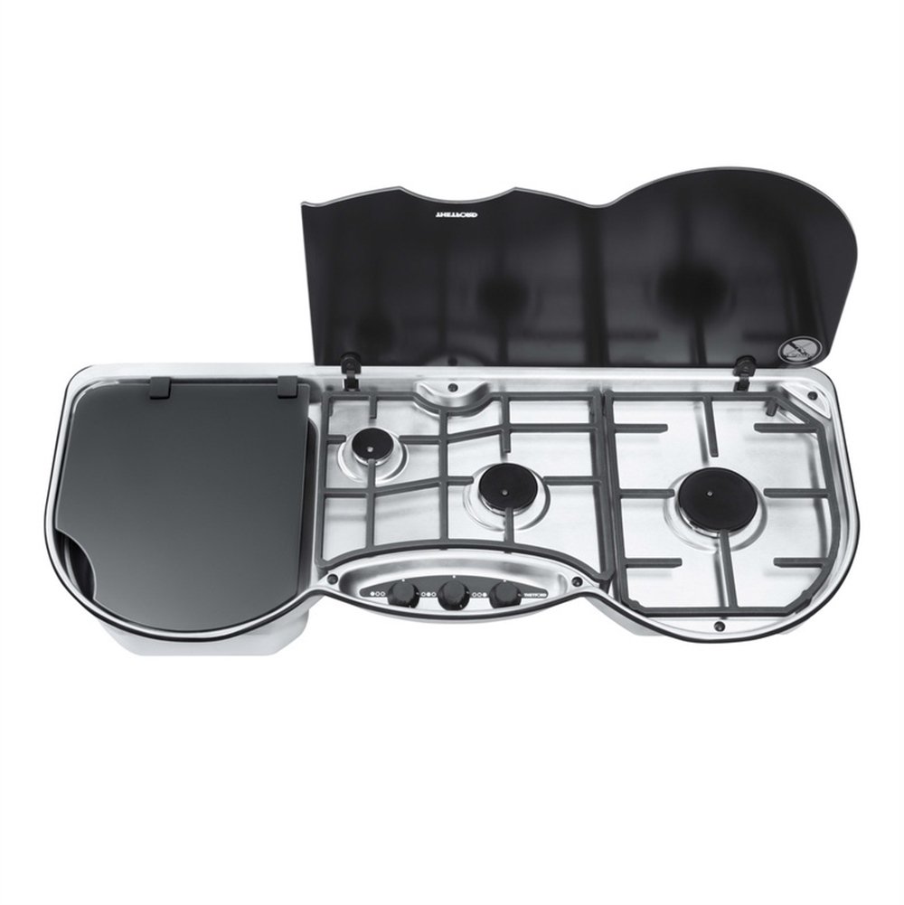 Thetford Üç Gözlü Ayrık Cam Kapaklı Kombinasyonlu Ocak & Evye - SOL