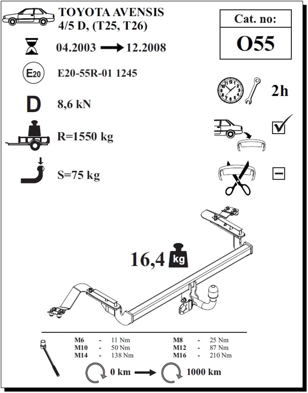 Toyota Avensis Çeki Demiri , Kuğu Boynu - Sabit , 2003 - 2008