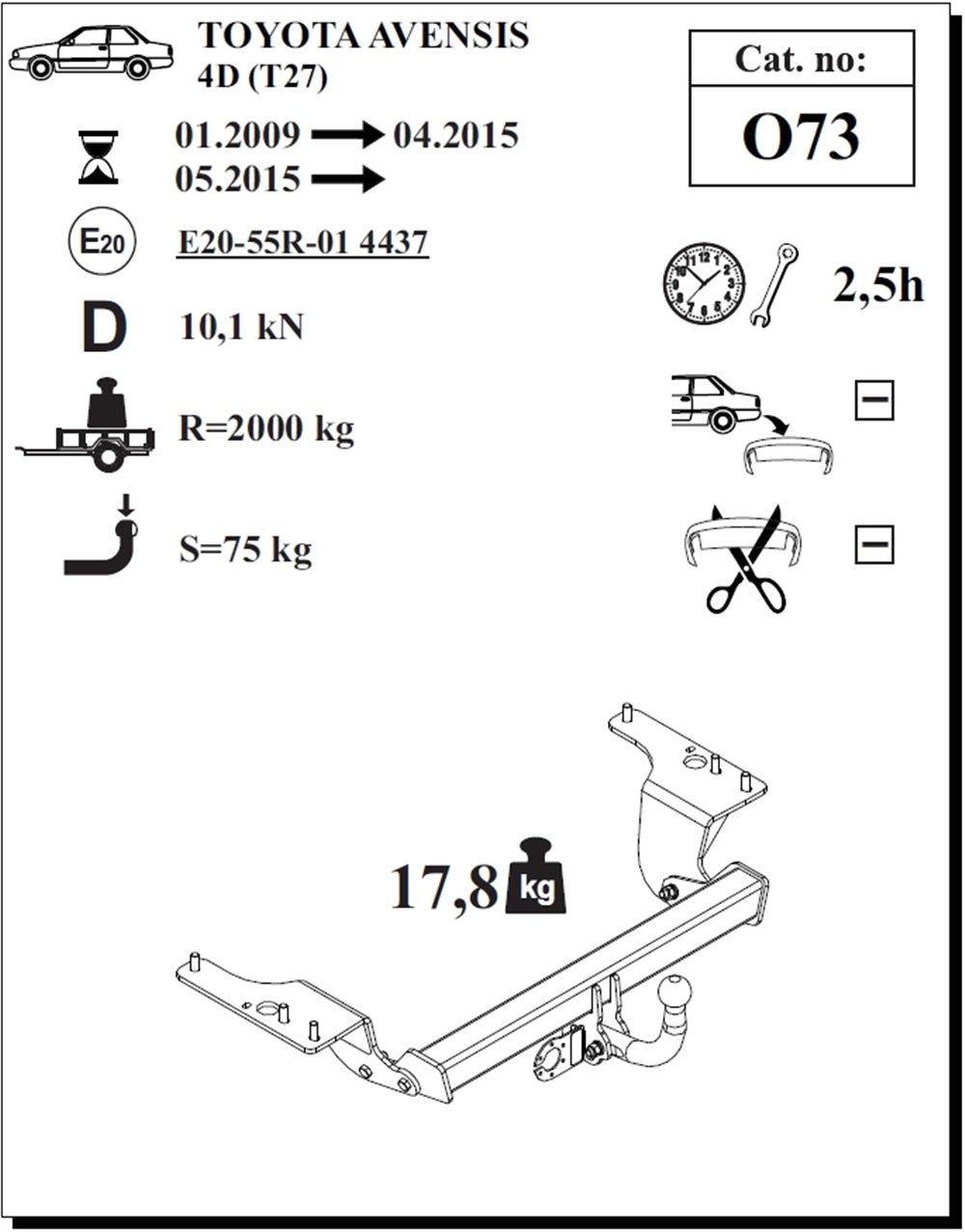 Toyota Avensis Çeki Demiri , Kuğu Boynu - Sabit , 2009 - Bugüne
