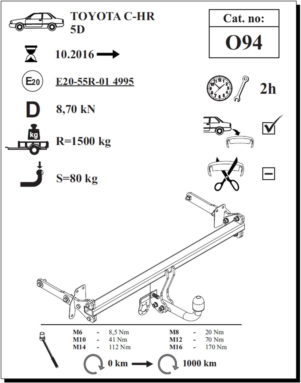 Toyota C-HR Çeki Demiri , Kuğu Boynu - Sabit , 2016 - Bugüne