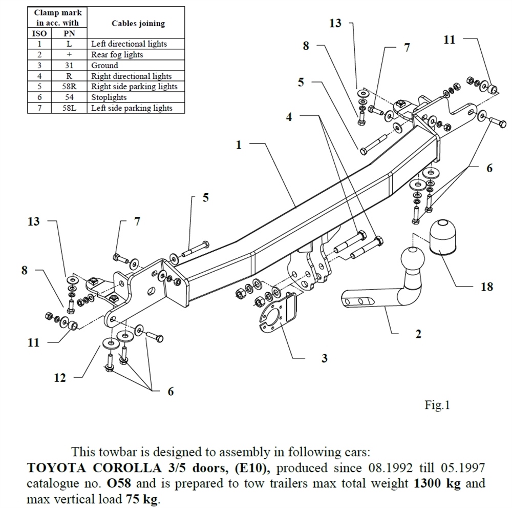 Toyota Corolla 3/5K Çeki Demiri , Kuğu Boynu - Sabit , 1992 - 1997
