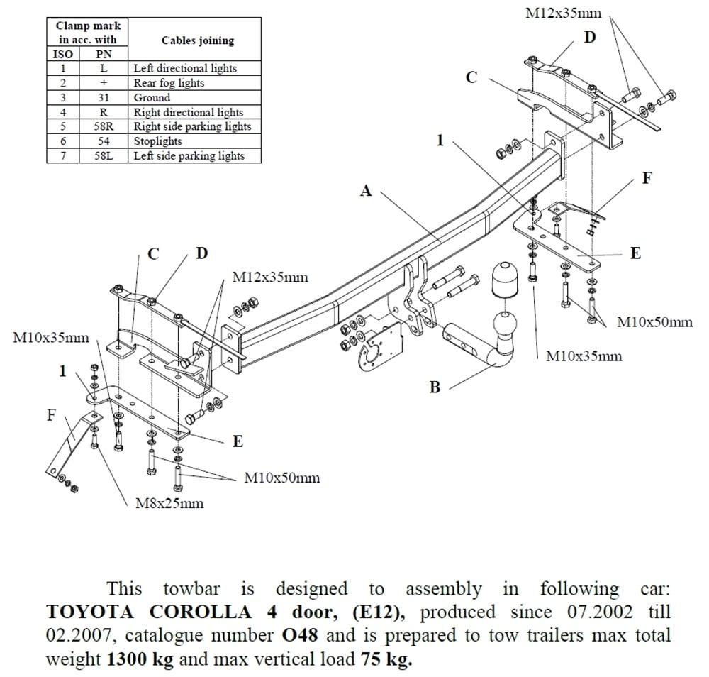 Toyota Corolla 4K Çeki Demiri , Kuğu Boynu - Sabit , 2002 - 2007