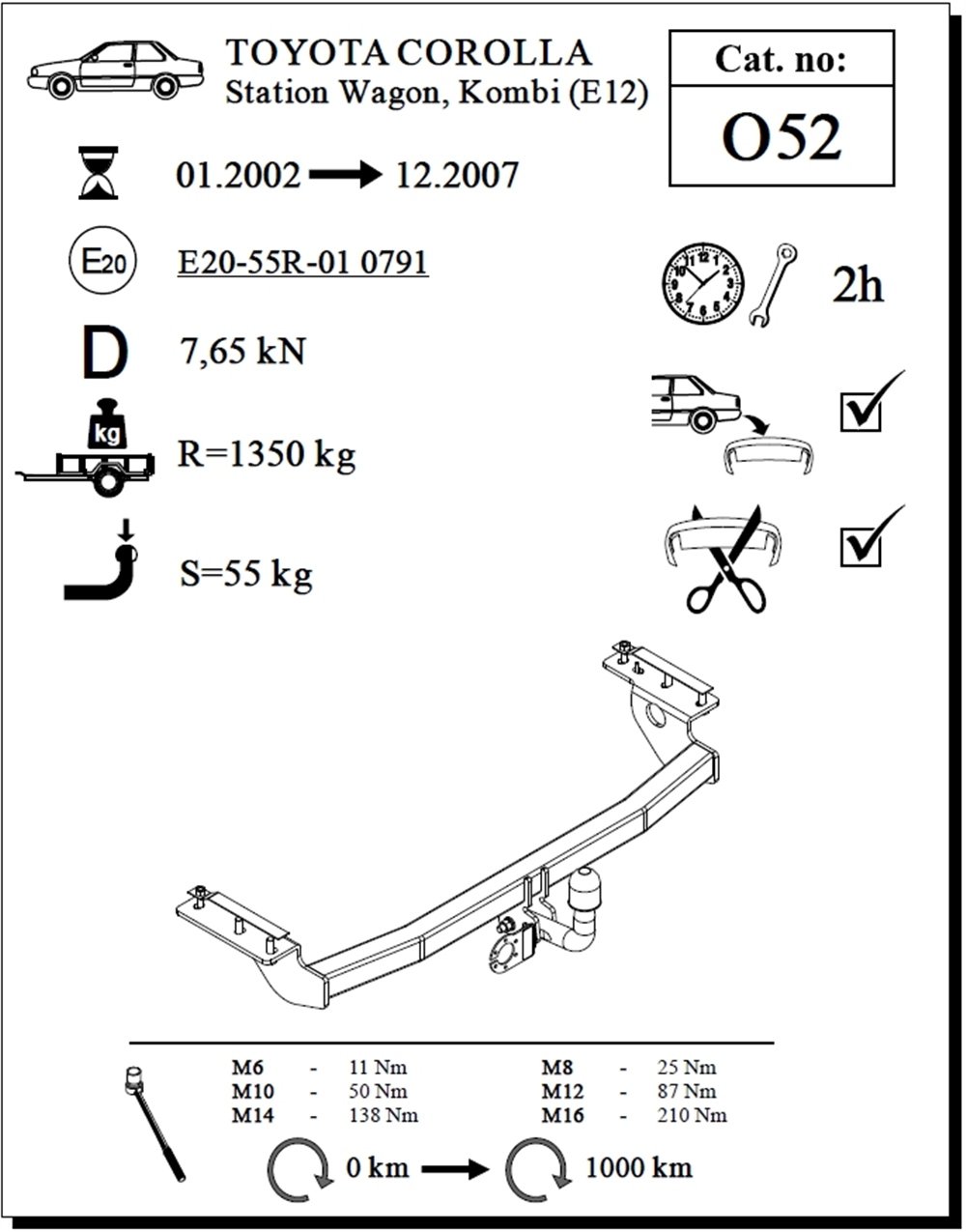 Toyota Corolla Station Wagon Çeki Demiri , Kuğu Boynu - Sabit , 2002 - 2007