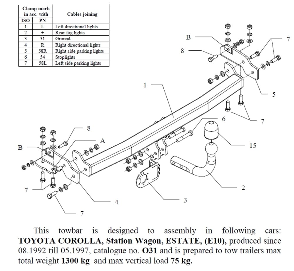 Toyota Corolla Station Wagon Çeki Demiri , Kuğu Boynu - Sabit , 1992 - 1997