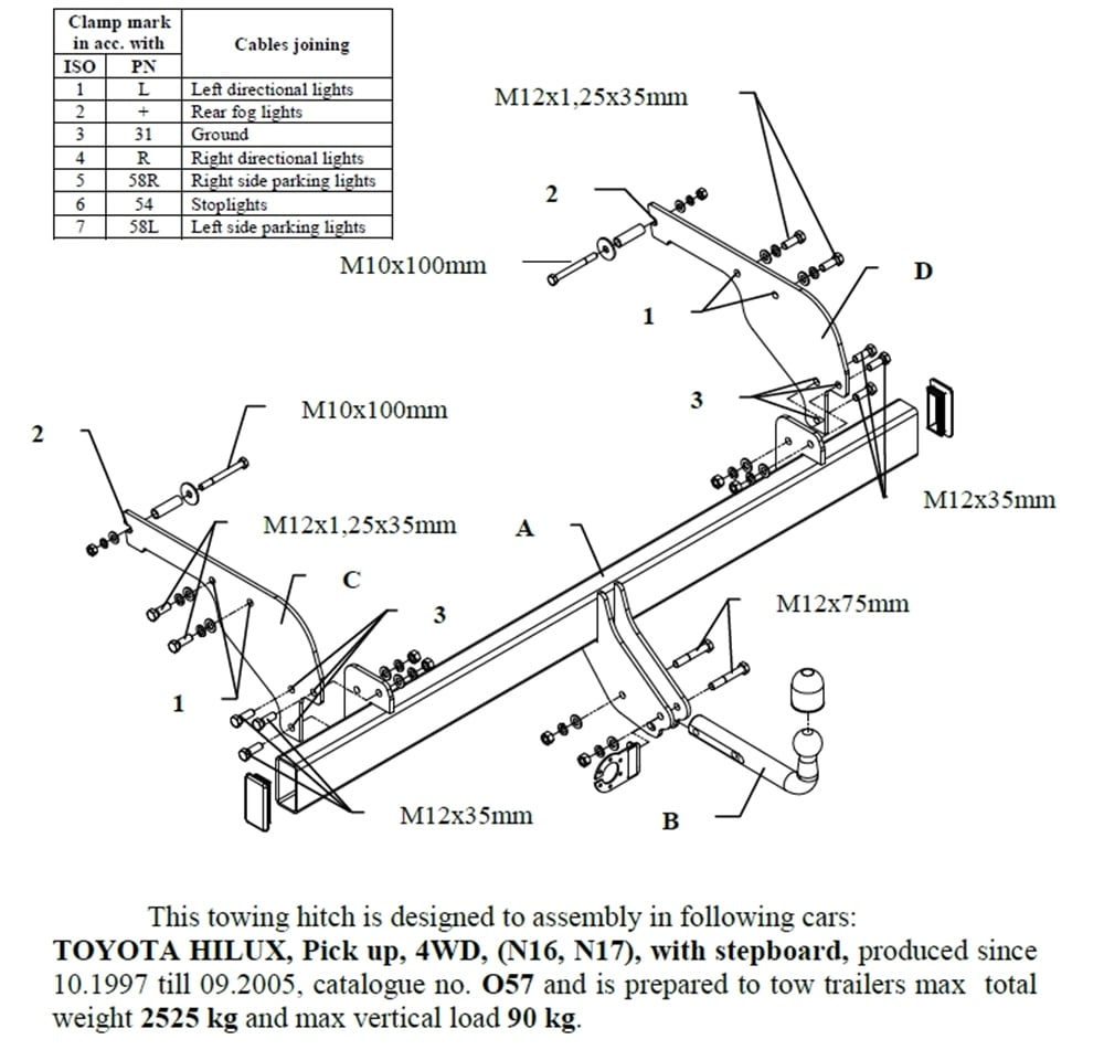Toyota Hilux 4WD Çeki Demiri , Kuğu Boynu - Sabit , 1997 - 2005