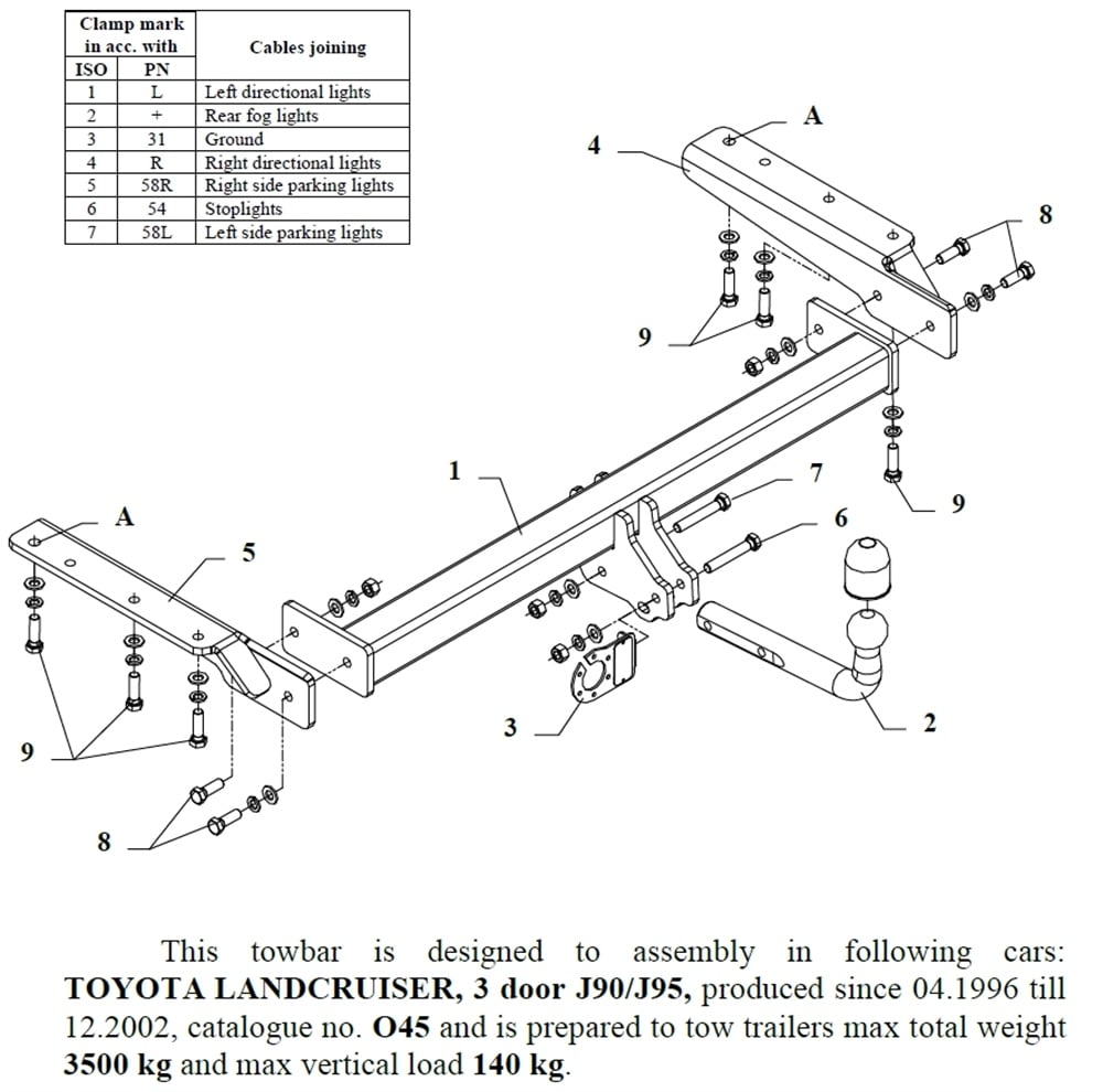 Toyota Land Cruiser 3K J90-J95 Çeki Demiri , Kuğu Boynu - Sabit , 1996 - 2002