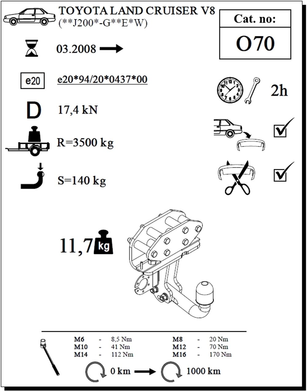 Toyota Land Cruiser V8 J200 Çeki Demiri , Kuğu Boynu - Sabit , 2008 - Bugüne