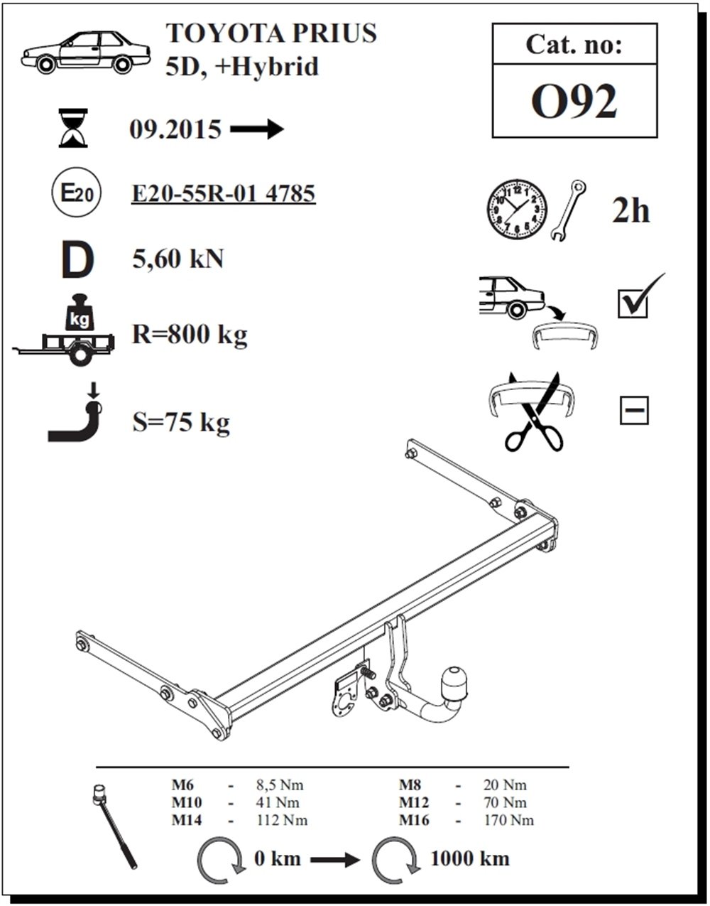 Toyota Prius Çeki Demiri , Kuğu Boynu - Sabit , 2015 - Bugüne